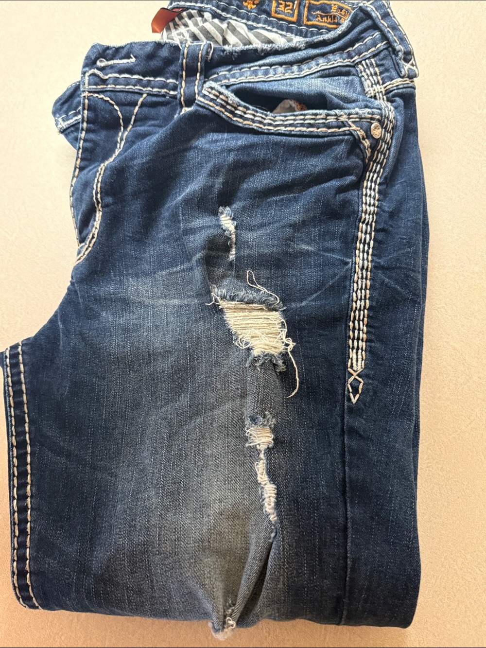 Rock Revival Navy Blue Distressed Skinny Jeans